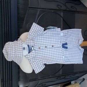 Baby Toddler Boys Little Lad 3pc Set Seersucker Shirt Shorts Bucket Hat NWT